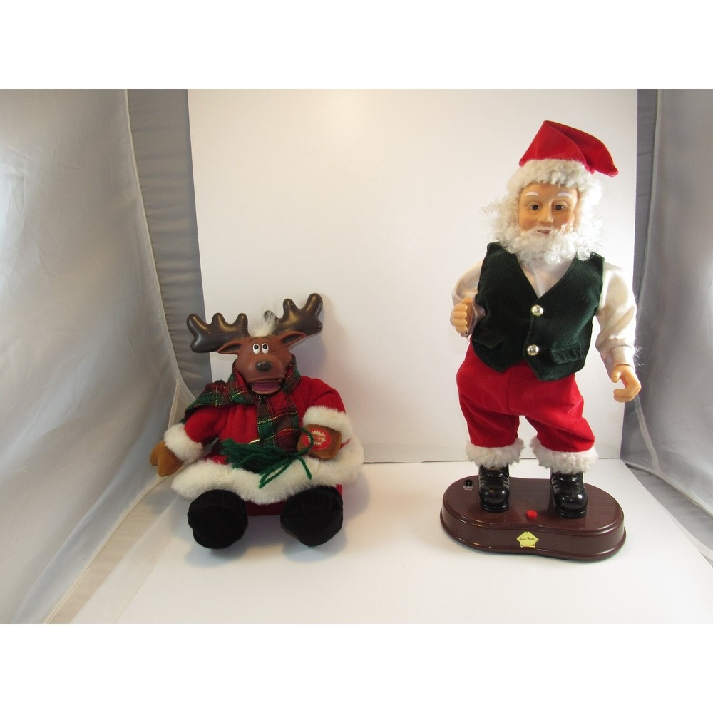 Animated Santa with Moose Plush Christmas Holiday Figurines 12 Inch - Untested